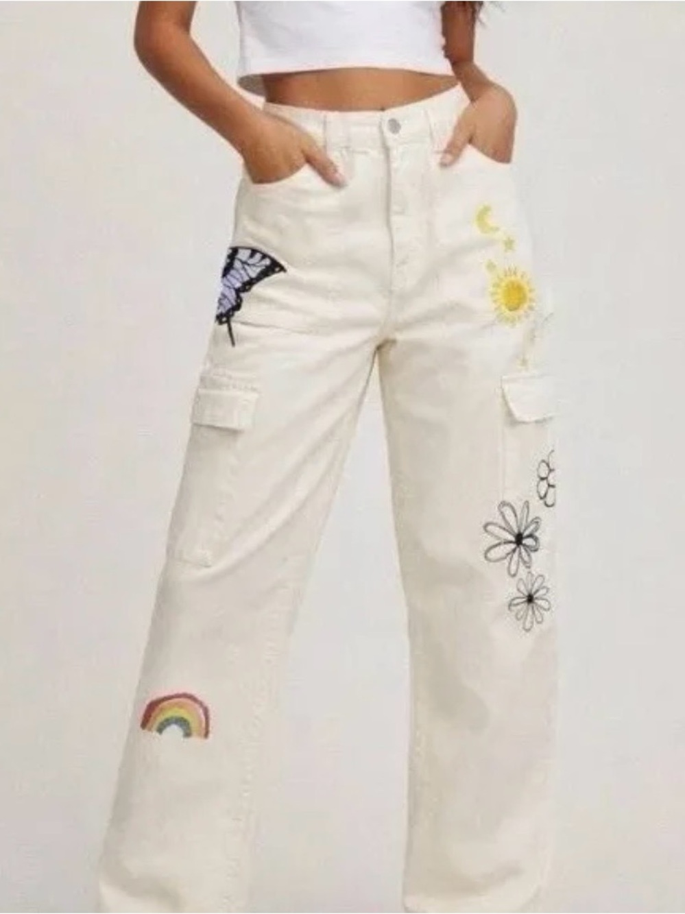 PacSun High Rise Carpenter Pants in Cream